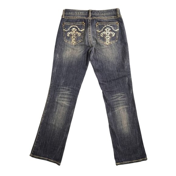 Rock 47 Wrangler Jeans Womens 9/10 x 32 Low Rise Embroidered Bootcut Western - Picture 1 of 16